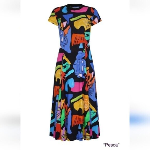 De Loreta Semilla Colorful Printed Maxi Dress Size S Abstract Art Deco